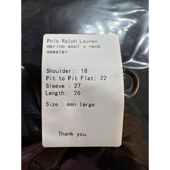 Polo Ralph Lauren Mens Large Black Merino Wool V-Neck Sweater - Picture 11 of 11